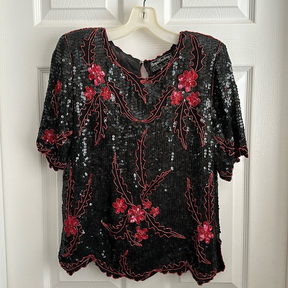 Royal Feelings Sz Small Sequined Silk Blouse - Picture 1 of 6